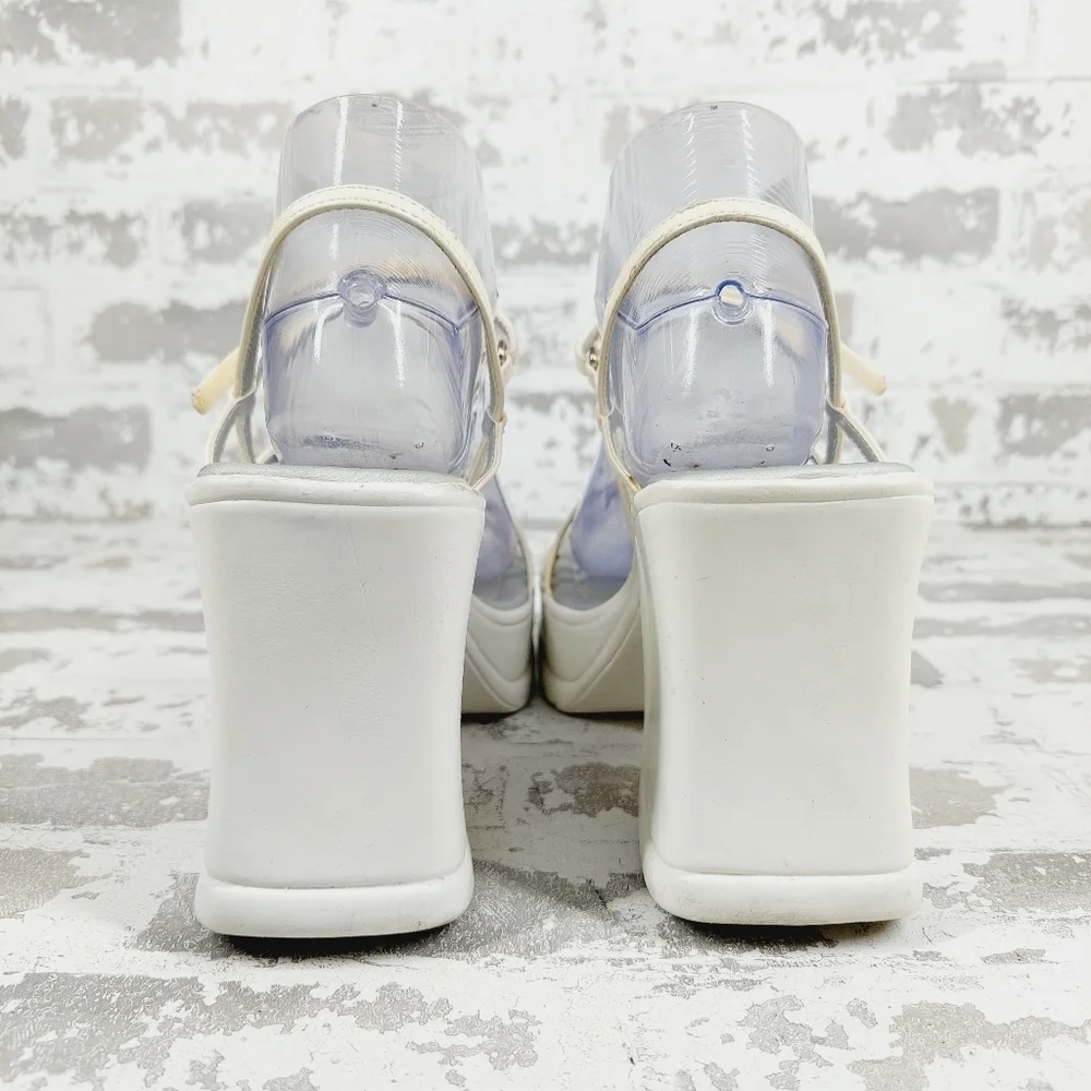 Nine & Co. Linger White Strappy Chunky Y2K Platform Block Heel Sandals F719